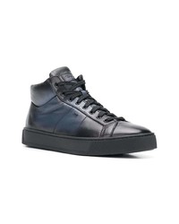 dunkelblaue hohe Sneakers aus Leder von Santoni