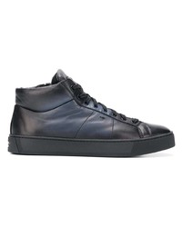 dunkelblaue hohe Sneakers aus Leder von Santoni