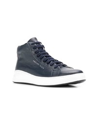 dunkelblaue hohe Sneakers aus Leder von Philipp Plein