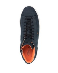 dunkelblaue hohe Sneakers aus Leder von Santoni