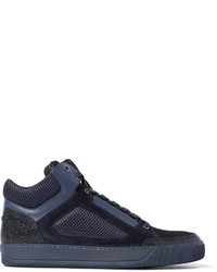 dunkelblaue hohe Sneakers aus Leder von Lanvin