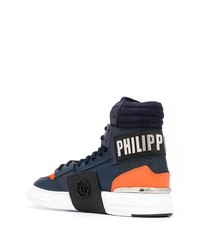 dunkelblaue hohe Sneakers aus Leder von Philipp Plein