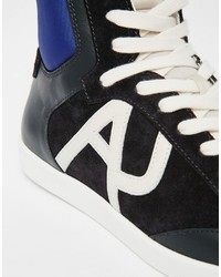 dunkelblaue hohe Sneakers aus Leder von Armani Jeans