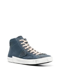 dunkelblaue hohe Sneakers aus Leder von Philippe Model Paris