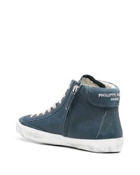 dunkelblaue hohe Sneakers aus Leder von Philippe Model Paris