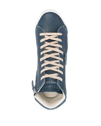 dunkelblaue hohe Sneakers aus Leder von Philippe Model Paris