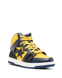 dunkelblaue hohe Sneakers aus Leder von A Bathing Ape