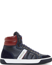 dunkelblaue hohe Sneakers aus Leder von Moncler