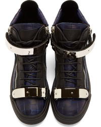 dunkelblaue hohe Sneakers aus Leder von Giuseppe Zanotti