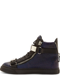 dunkelblaue hohe Sneakers aus Leder von Giuseppe Zanotti