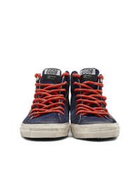 dunkelblaue hohe Sneakers aus Leder von Golden Goose