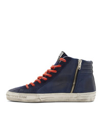 dunkelblaue hohe Sneakers aus Leder von Golden Goose