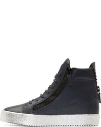 dunkelblaue hohe Sneakers aus Leder von Giuseppe Zanotti