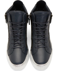 dunkelblaue hohe Sneakers aus Leder von Giuseppe Zanotti