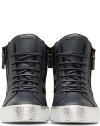 dunkelblaue hohe Sneakers aus Leder von Giuseppe Zanotti