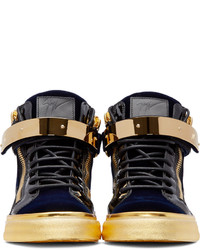 dunkelblaue hohe Sneakers aus Leder von Giuseppe Zanotti