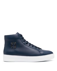 dunkelblaue hohe Sneakers aus Leder von Philipp Plein