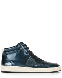 dunkelblaue hohe Sneakers aus Leder von Philippe Model