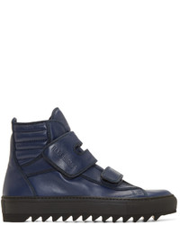 dunkelblaue hohe Sneakers aus Leder von Raf Simons