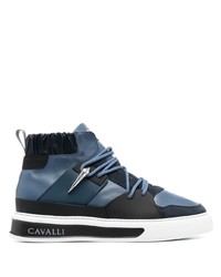 dunkelblaue hohe Sneakers aus Leder von Roberto Cavalli