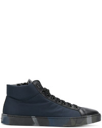 dunkelblaue hohe Sneakers aus Leder von Santoni