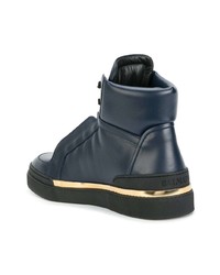 dunkelblaue hohe Sneakers aus Leder von Balmain