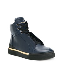 dunkelblaue hohe Sneakers aus Leder von Balmain