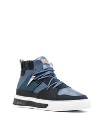 dunkelblaue hohe Sneakers aus Leder von Roberto Cavalli