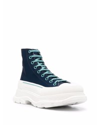 dunkelblaue hohe Sneakers aus Leder von Alexander McQueen