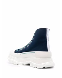 dunkelblaue hohe Sneakers aus Leder von Alexander McQueen