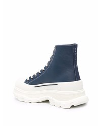 dunkelblaue hohe Sneakers aus Leder von Alexander McQueen