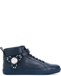 dunkelblaue hohe Sneakers aus Leder von Versace