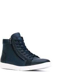 dunkelblaue hohe Sneakers aus Leder von Calvin Klein