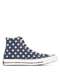 dunkelblaue hohe Sneakers aus Segeltuch mit Sternenmuster von Converse