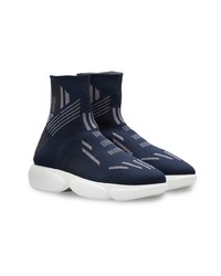 dunkelblaue hohe Sneakers aus Segeltuch von Prada