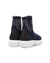 dunkelblaue hohe Sneakers aus Segeltuch von Prada