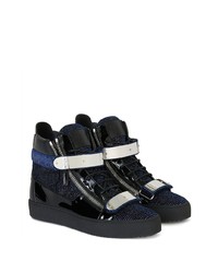 dunkelblaue hohe Sneakers aus Segeltuch von Giuseppe Zanotti