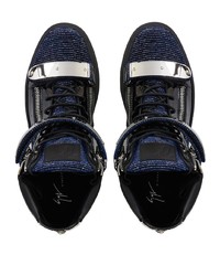 dunkelblaue hohe Sneakers aus Segeltuch von Giuseppe Zanotti