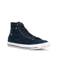 dunkelblaue hohe Sneakers aus Segeltuch von Diesel