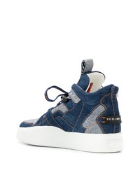 dunkelblaue hohe Sneakers aus Segeltuch von Philipp Plein