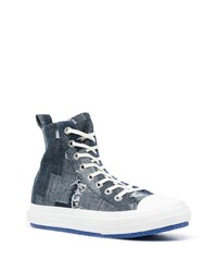 dunkelblaue hohe Sneakers aus Segeltuch von Marcelo Burlon County of Milan