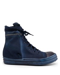 dunkelblaue hohe Sneakers aus Segeltuch von Rick Owens DRKSHDW