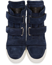 dunkelblaue hohe Sneakers aus Wildleder von Balmain