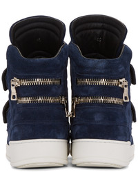 dunkelblaue hohe Sneakers aus Wildleder von Balmain