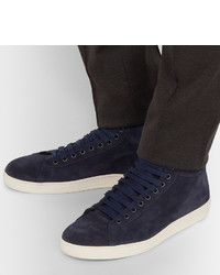 dunkelblaue hohe Sneakers aus Wildleder von Tom Ford