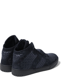 dunkelblaue hohe Sneakers aus Wildleder von Bottega Veneta