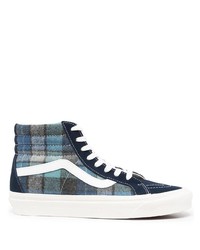 dunkelblaue hohe Sneakers mit Schottenmuster