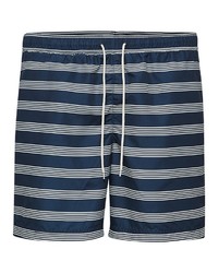 dunkelblaue horizontal gestreifte Badeshorts von Selected Homme