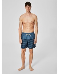 dunkelblaue horizontal gestreifte Badeshorts von Selected Homme