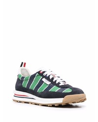 dunkelblaue horizontal gestreifte Leder niedrige Sneakers von Thom Browne